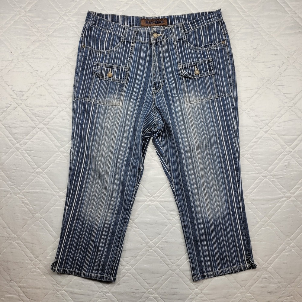 Moto Blues‎ 6 pocket blue striped capri jeans size 17/18